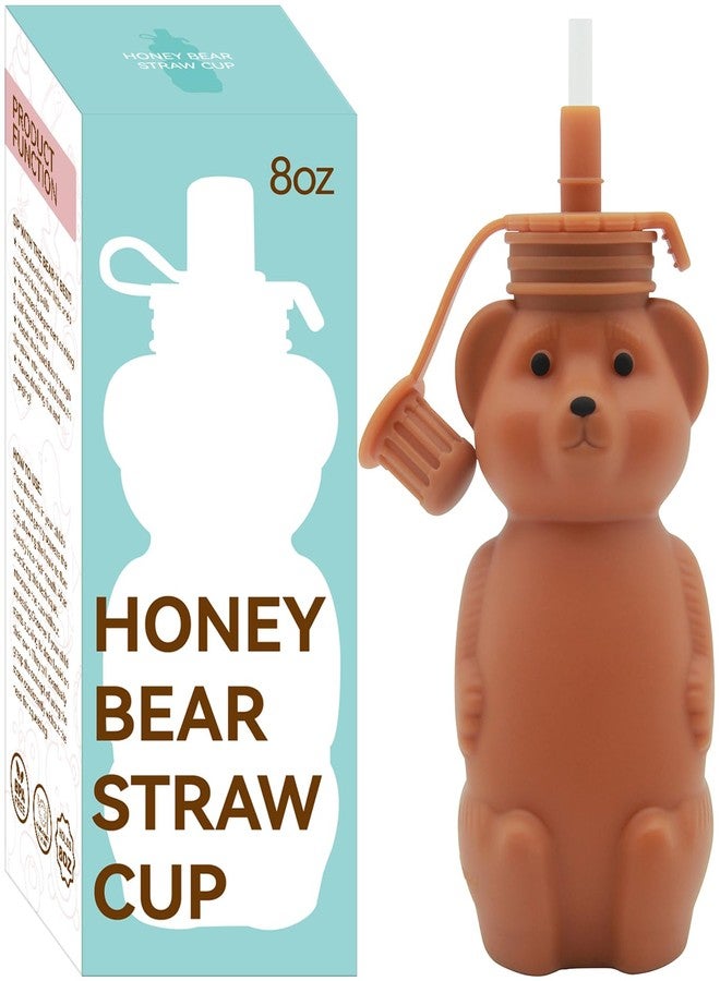 Mootikar Honey Bear Silicone Straw Cup, Babies Water Drinking Cup, 8-Ounce Therapy Sippy Bottles for Speech and Feeding Training, BPA Free & Dishwasher Safe (BROWN) - Image 1
